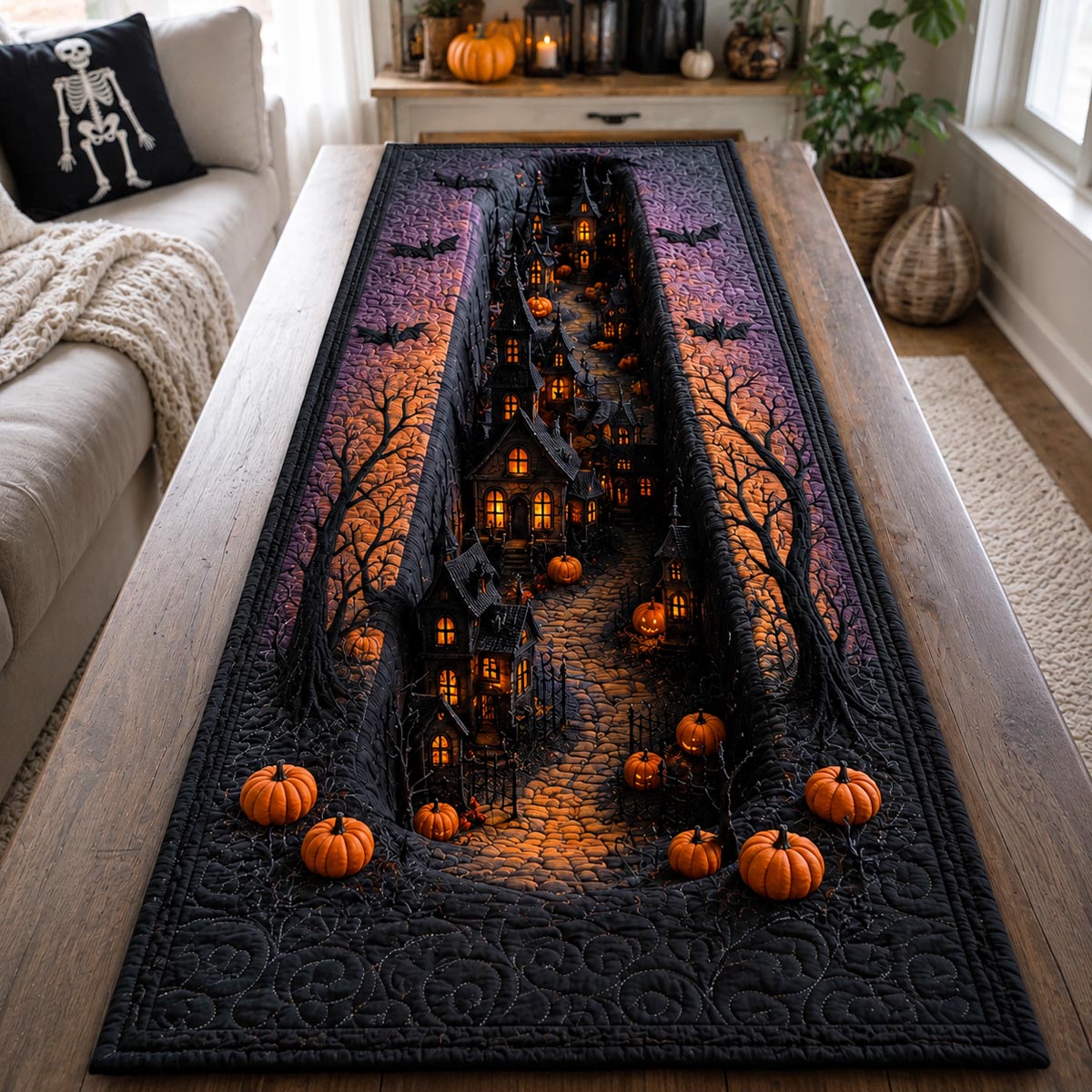 Pumpkin Hollow Quilted Table Runner Dining Room Runner Spooky Gift Ideas Pumpkin Hollow Quilted Table Runner Dining Room Runner Spooky Gift Ideas