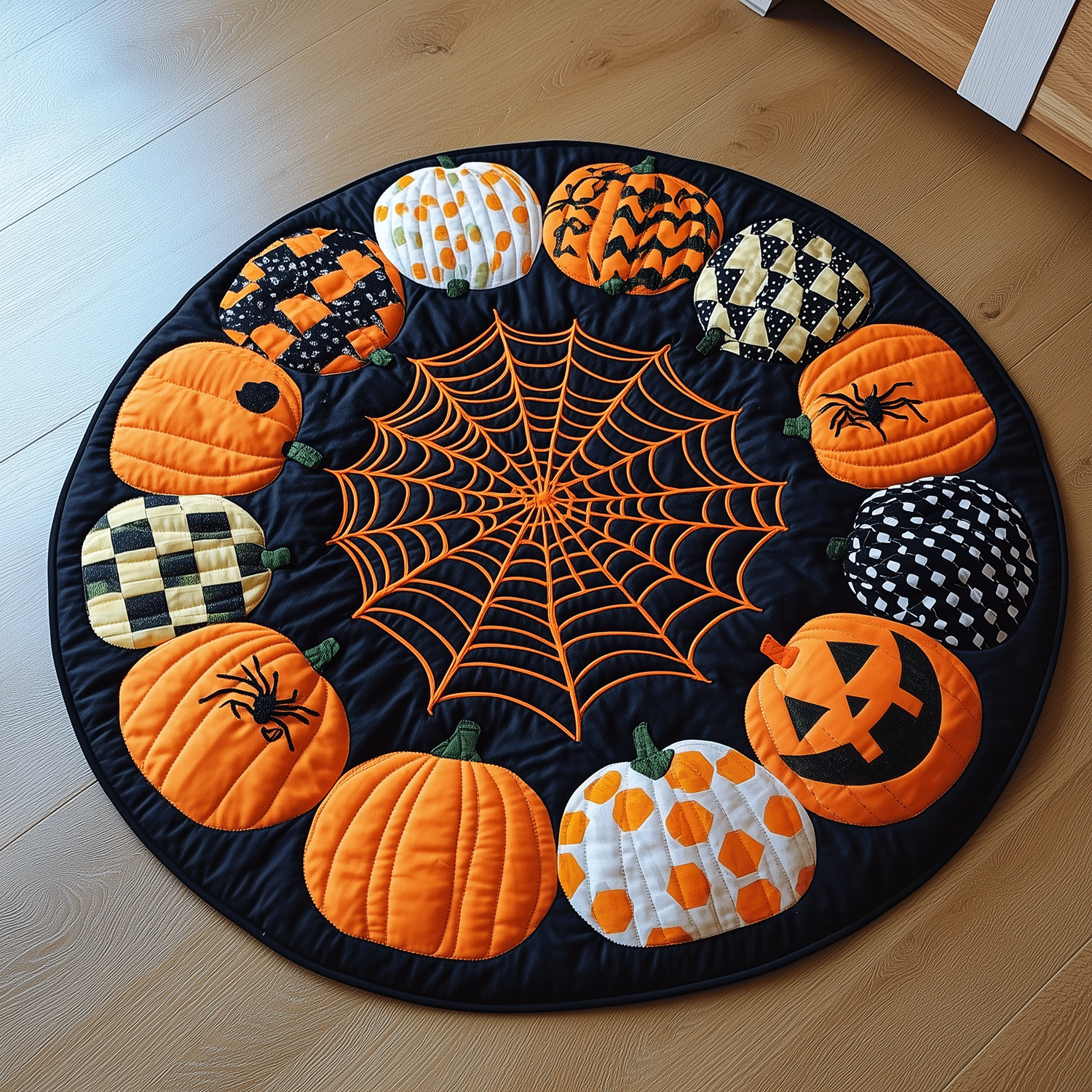 Pumpkin Magic Quilted Round Mat Rug With Circles Cute Halloween Gifts