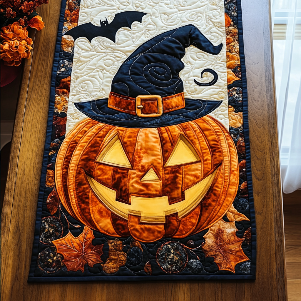 Pumpkin Magic Quilted Table Runner Unique Table Runner Halloween Gifts For Family