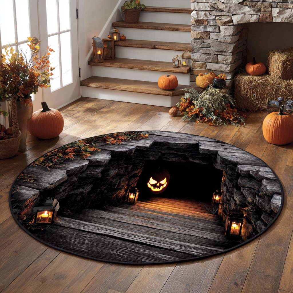 Pumpkin Passage Quilted Round Mat Best Round Area Rugs Halloween Themed Gifts