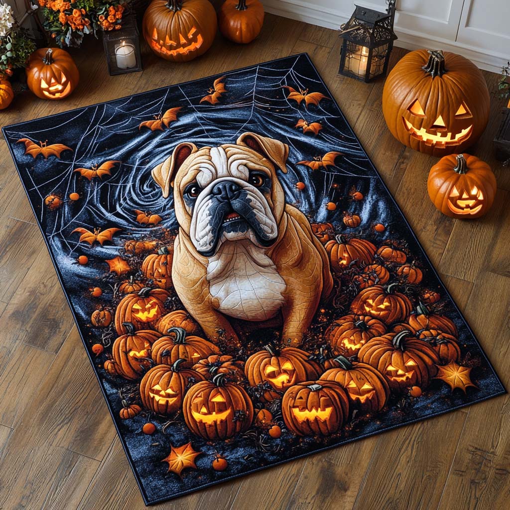 Pumpkin Patch Bulldog Area Rug Gothic Living Room Decor Halloween Presents