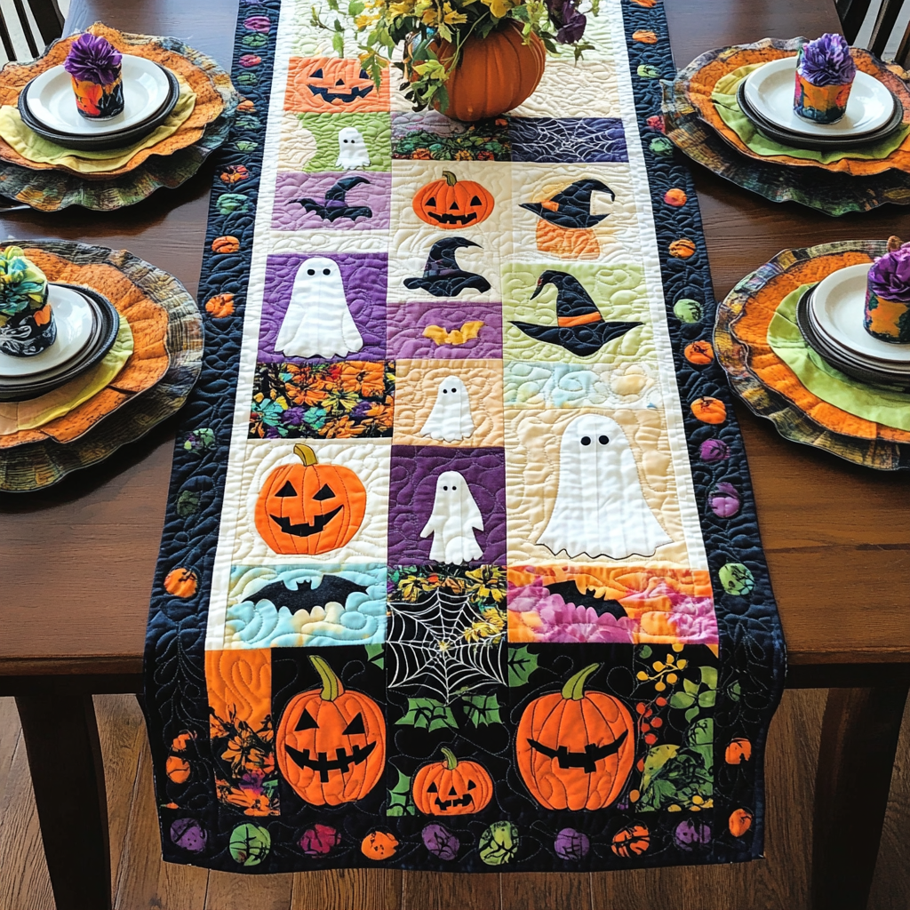 Pumpkin Patch Halloween Quilted Table Runner Unique Table Runner Ideas Gift Halloween Pumpkin Patch Halloween Quilted Table Runner Unique Table Runner Ideas Gift Halloween