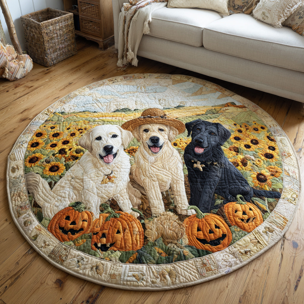 Pumpkin Patch Labrador Quilted Round Mat Ghost Home Decor Housewarming Idea