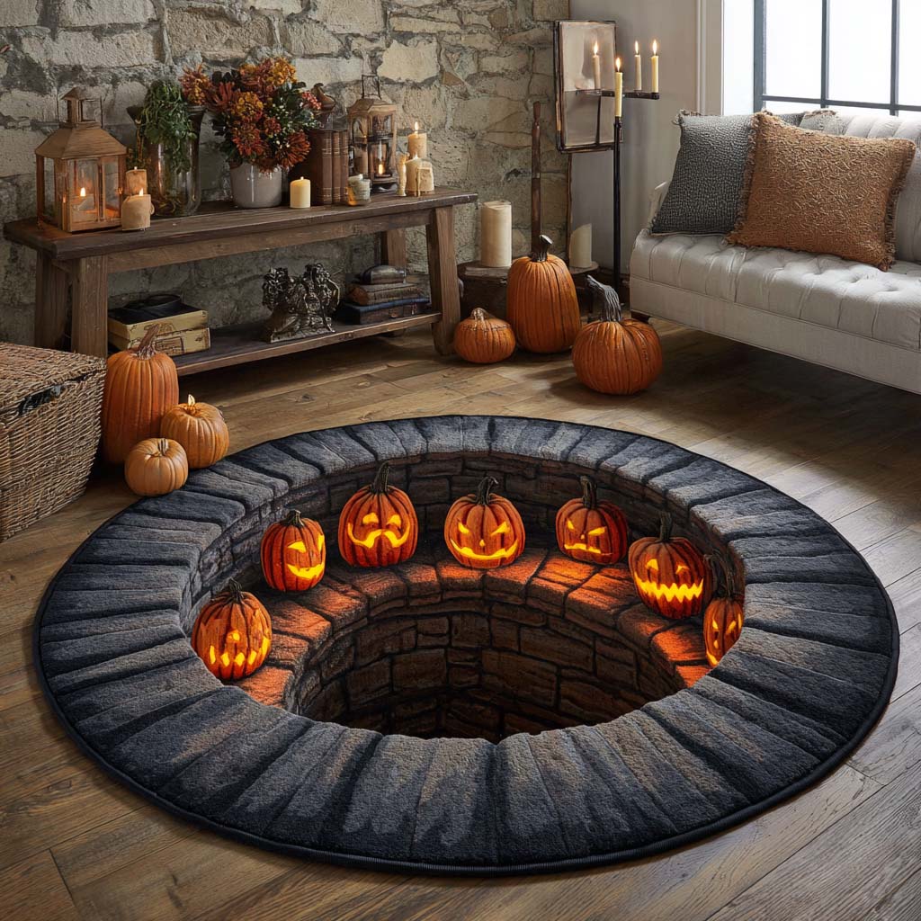 Pumpkin Ring Dungeon Quilted Round Mat Family Room Furniture Ideas Good Gifts For Halloween