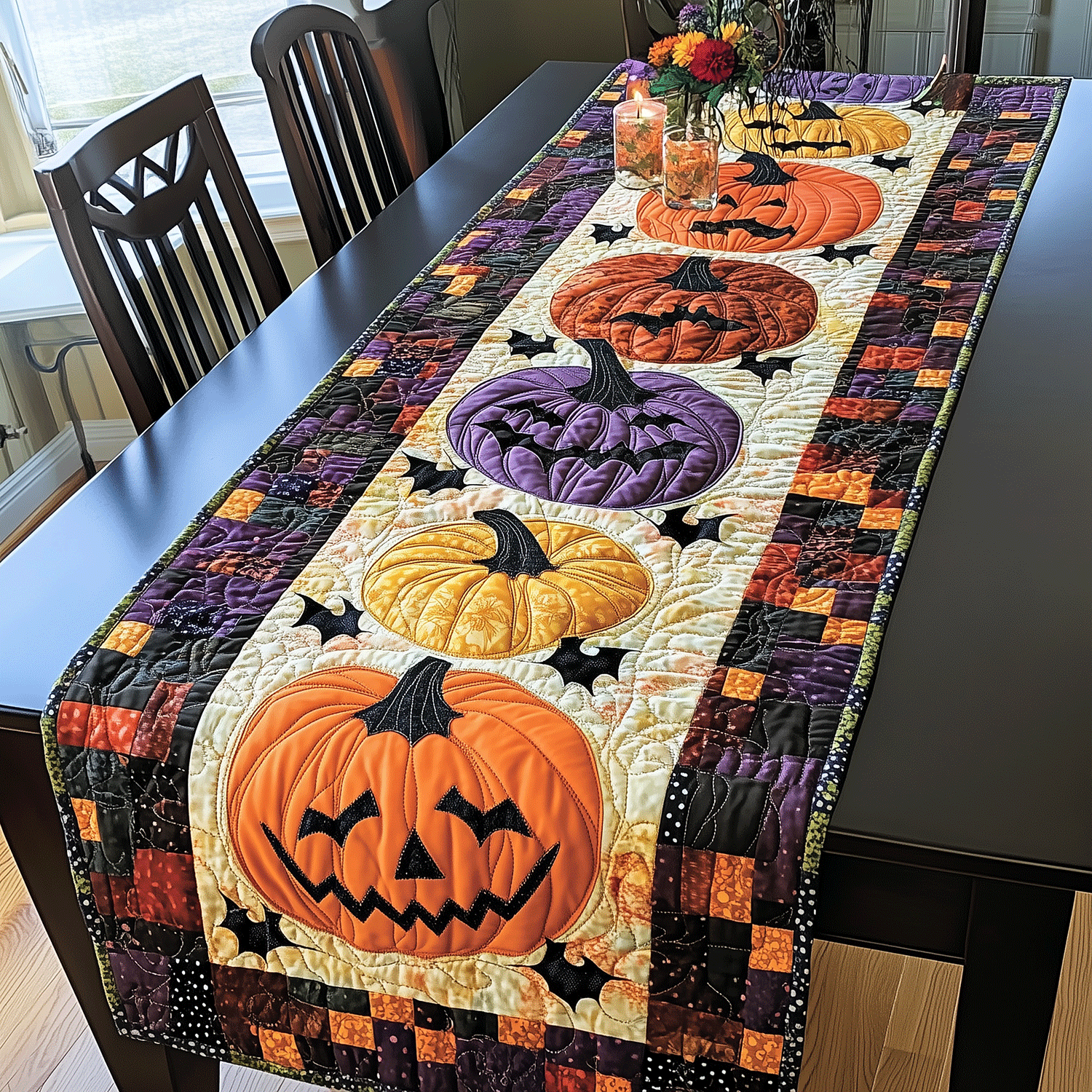 Pumpkin Row Quilted Table Runner Dining Room Table Decor Spooky Gifts Pumpkin Row Quilted Table Runner Dining Room Table Decor Spooky Gifts
