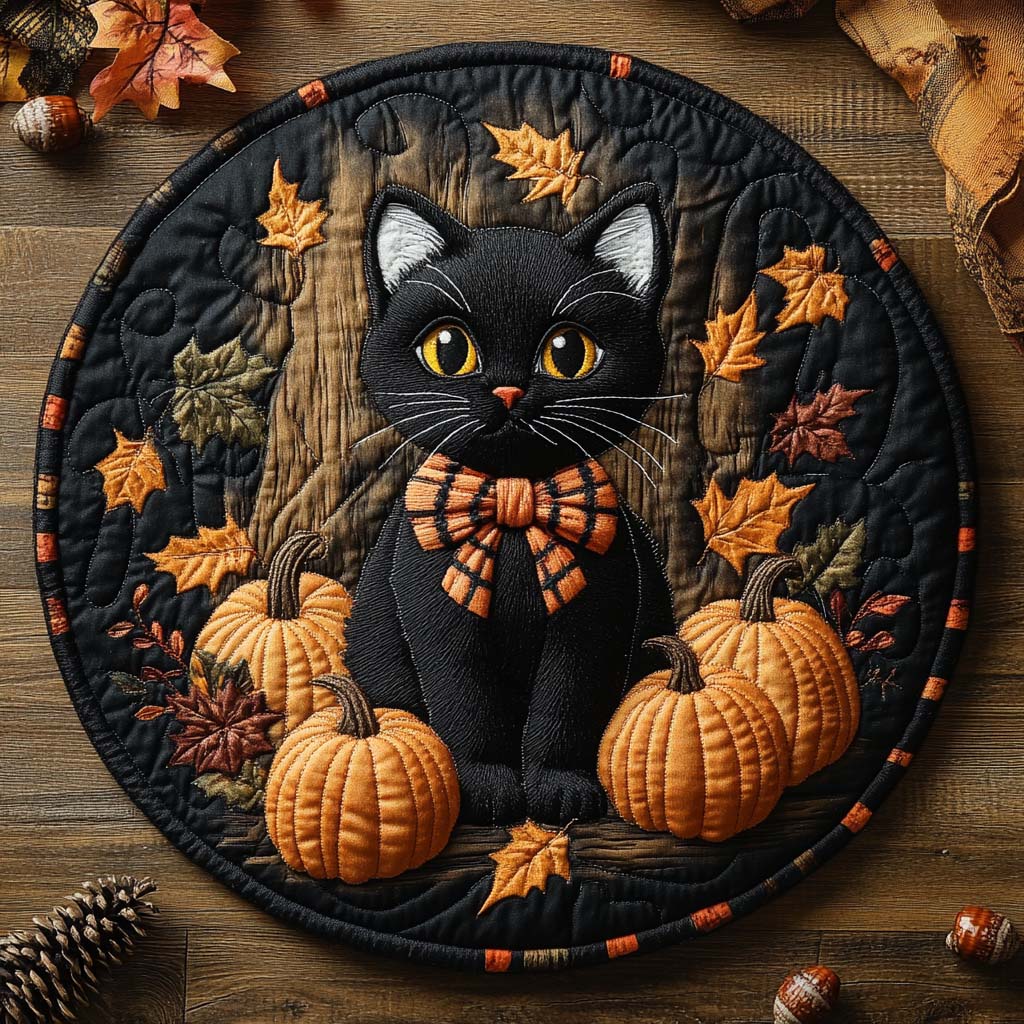 Pumpkin Slumber Quilted Round Mat Spooky Halloween Living Room Gifts For Halloween Lovers