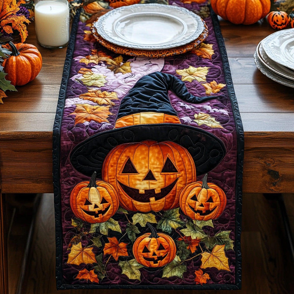 Pumpkin Spells Quilted Table Runner Halloween Table Decor Black Cat Gift Ideas