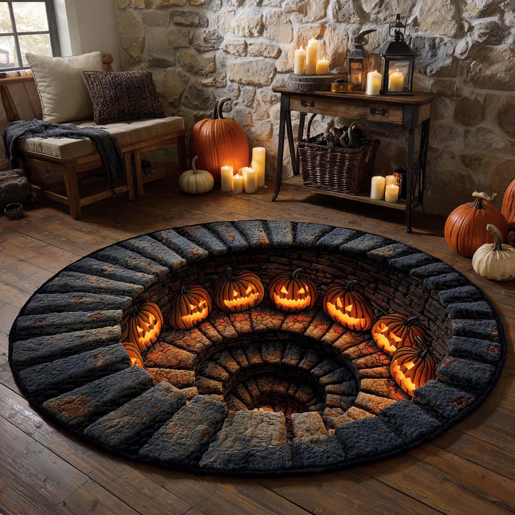 Pumpkin Spiral Dungeon Quilted Round Mat Modern Circle Rug Good Halloween Presents