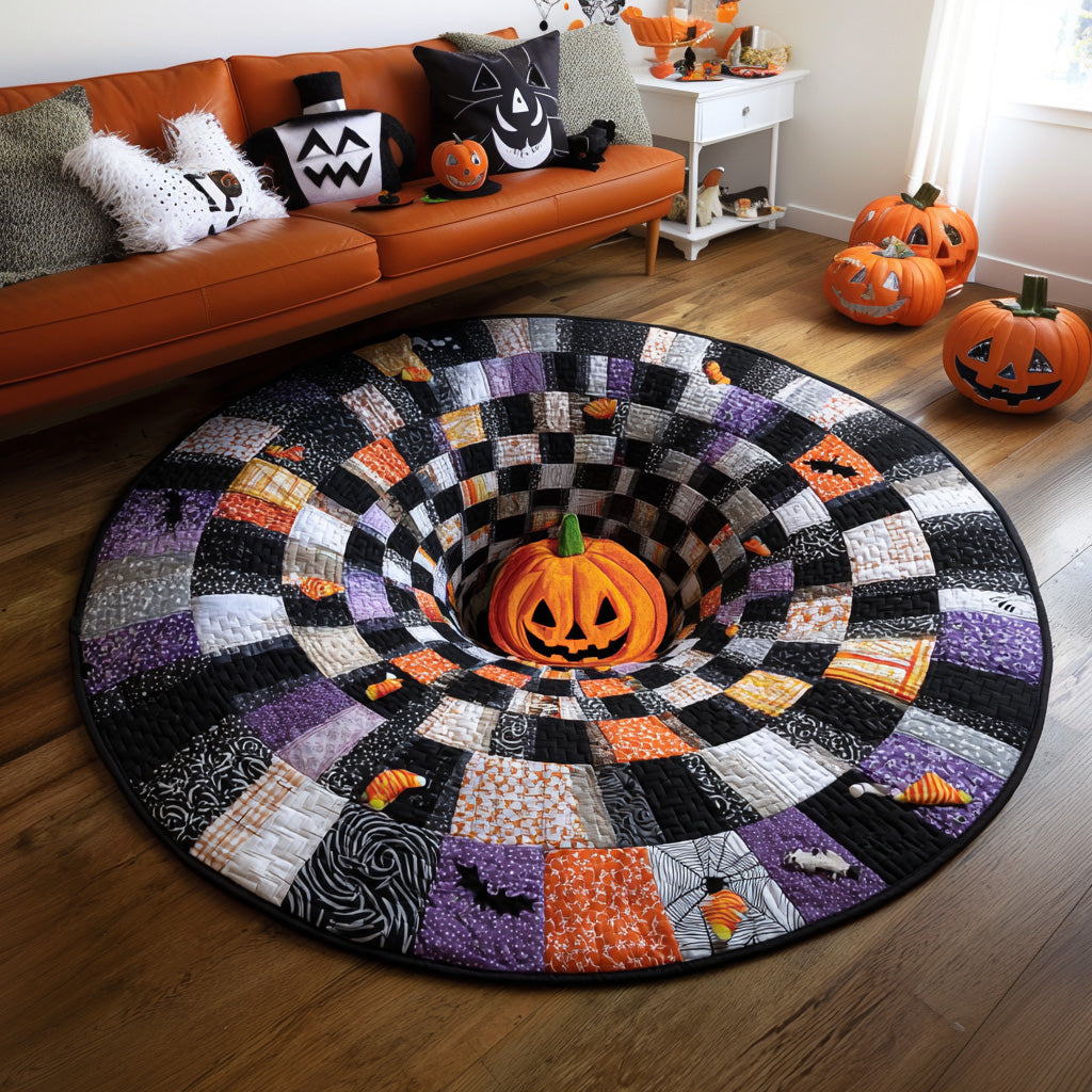 Pumpkin Spiral Quilted Round Mat Round Matts Halloween Themed Gifts Pumpkin Spiral Quilted Round Mat Round Matts Halloween Themed Gifts