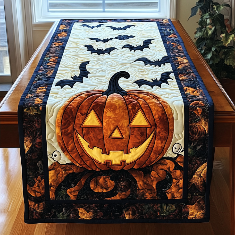 Pumpkin Spirit Quilted Table Runner Dining Table Decor Cool Halloween Gifts Pumpkin Spirit Quilted Table Runner Dining Table Decor Cool Halloween Gifts
