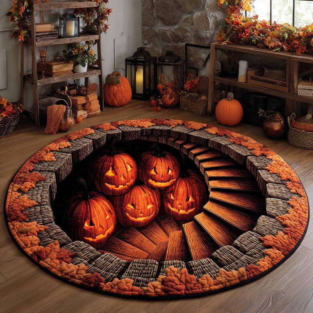 Pumpkin Staircase Illusion Quilted Round Mat Living Room Furnishing Ideas Great Halloween Gifts Pumpkin Staircase Illusion Quilted Round Mat Living Room Furnishing Ideas Great Halloween Gifts