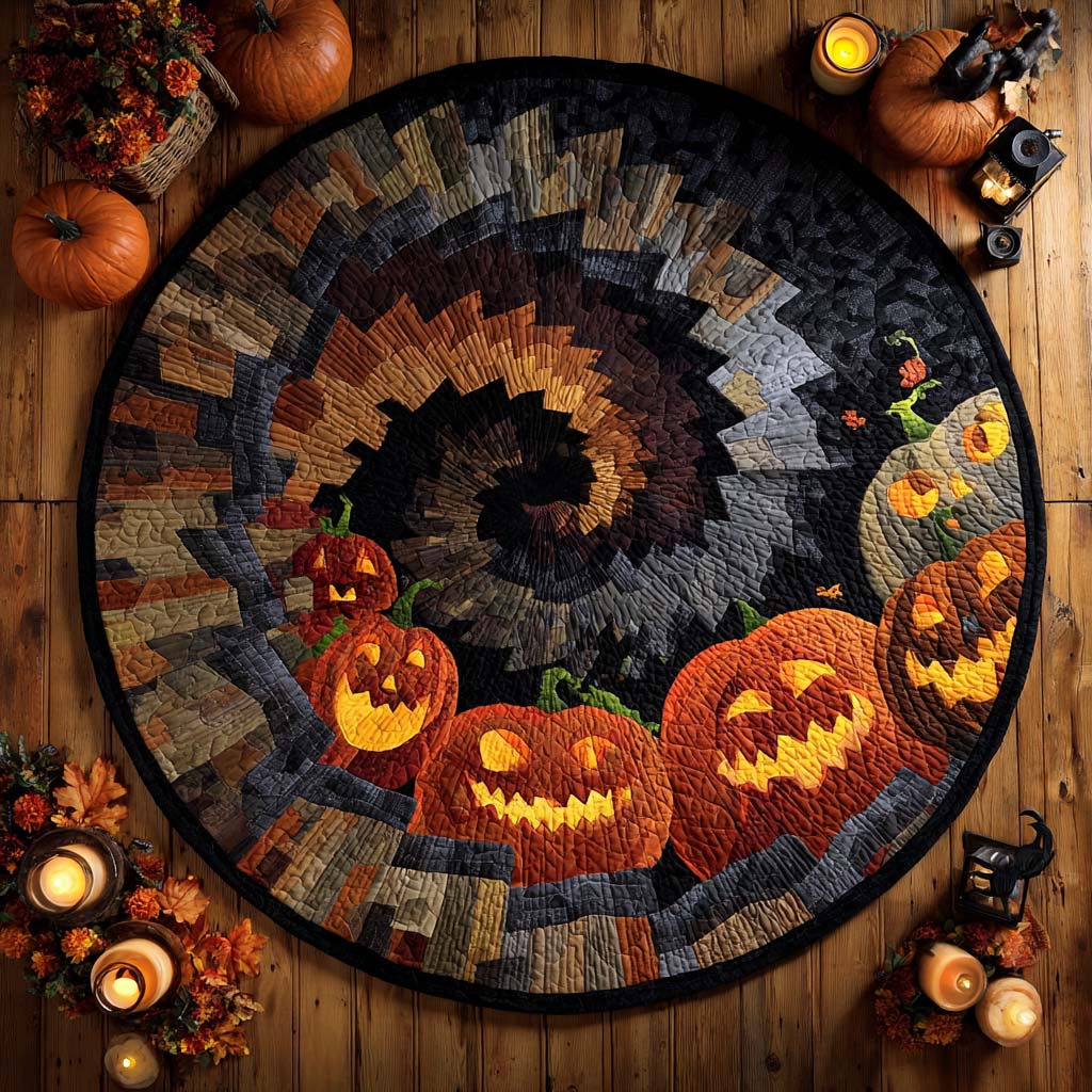 Pumpkin Vortex Quilted Round Mat Fall Pumpkins Decor Presents For New House