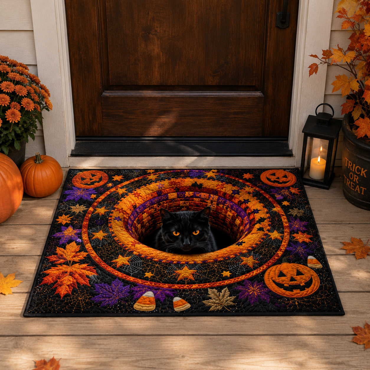 Pumpkin Watch Doormat Spooky Welcome Mat Fall Front Porch Ideas Gift For Cat Lover