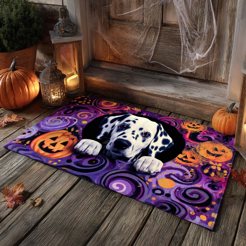 Pumpkin Whirl Dalmatian Doormat Halloween Doormat Outdoor Unique Gifts For Dog Lovers