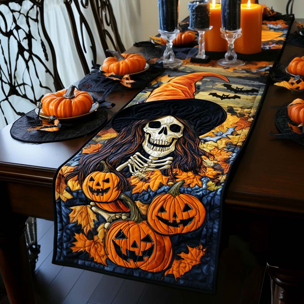 Pumpkin Witch Quilted Table Runner Dining Room Decor Ideas Cute Halloween Presents