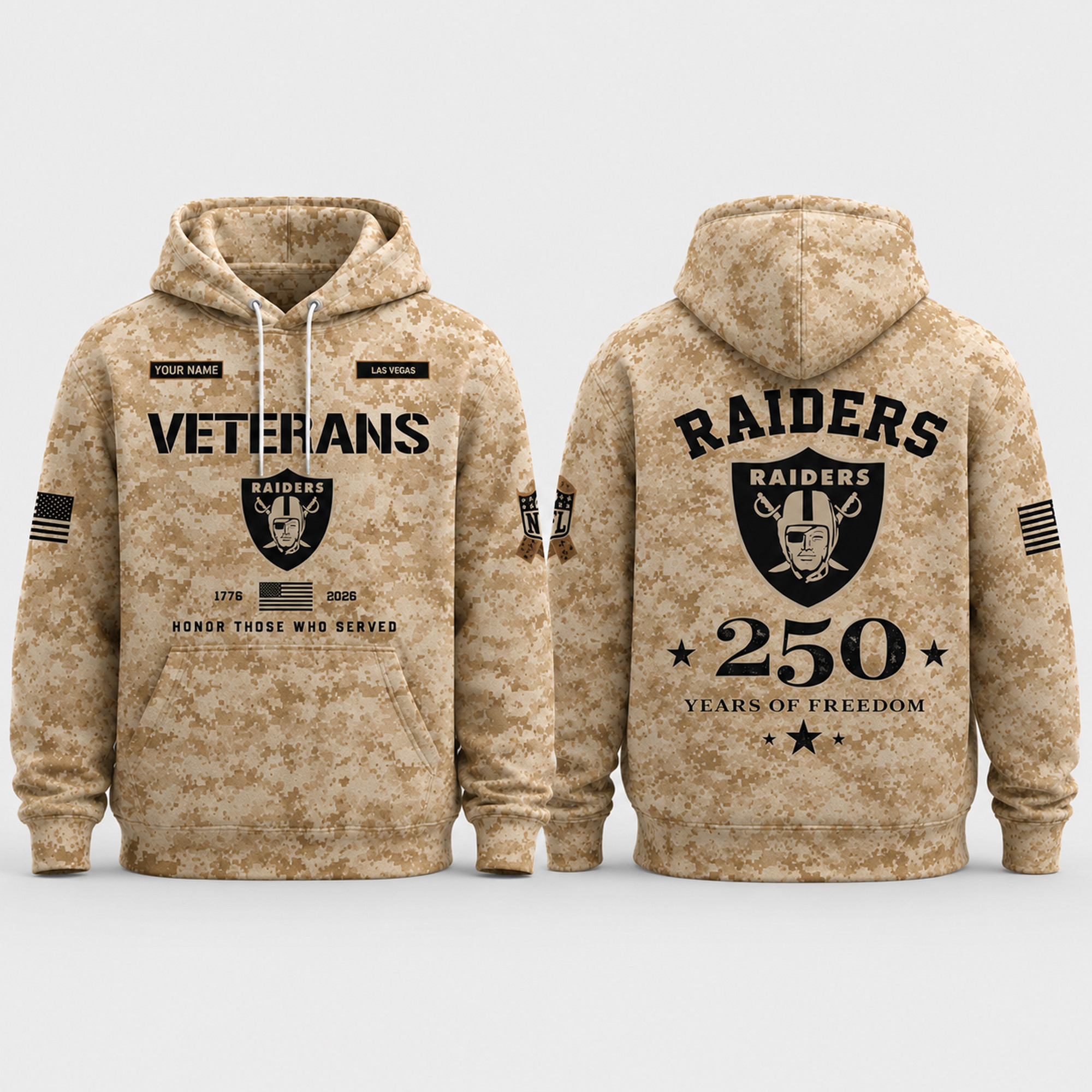 Raiders Military Appreciation 250 Years Of Freedom Camo Hoodie