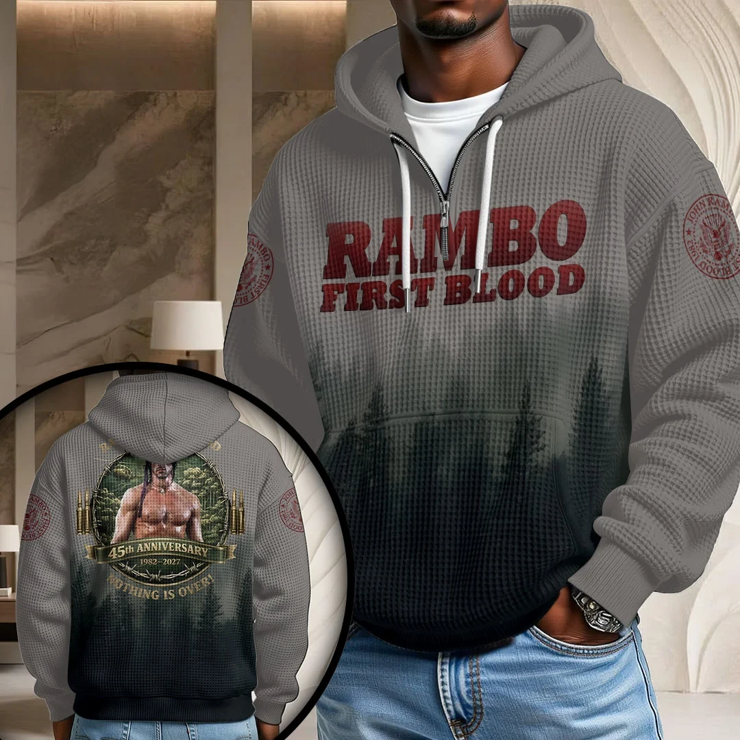 Rambo First Blood 45th Anniversary 2027 Half Zip Hoodie Rambo Merch Gifts For Movie Fans Rambo First Blood 45th Anniversary 2027 Half Zip Hoodie Rambo Merch Gifts For Movie Fans