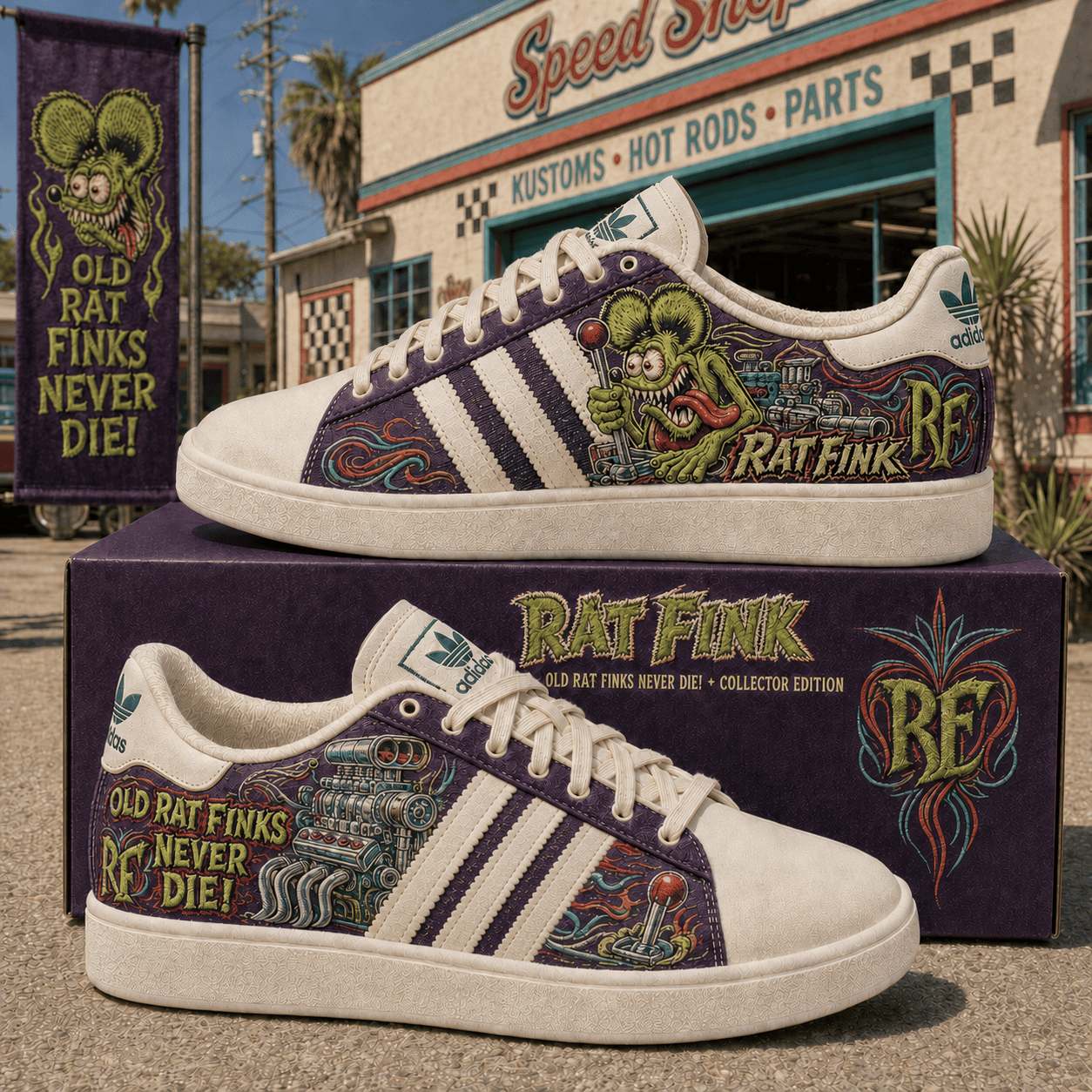 Rat Fink Merch Old Rat Finks Never Die Sneakers Hot Rod Kustom Culture Shoes Gifts For Rat Fink Fans