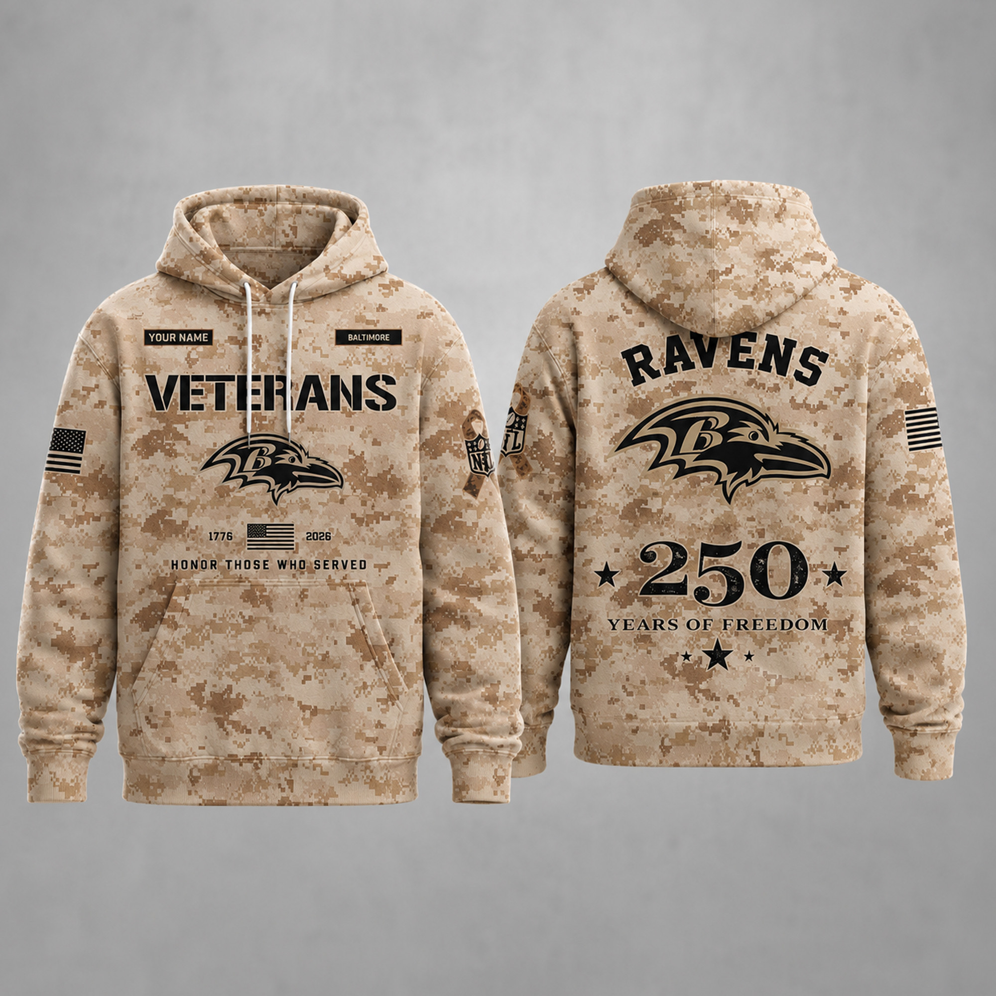 Ravens Military Appreciation 250 Years Of Freedom Camo Hoodie Ravens Military Appreciation 250 Years Of Freedom Camo Hoodie