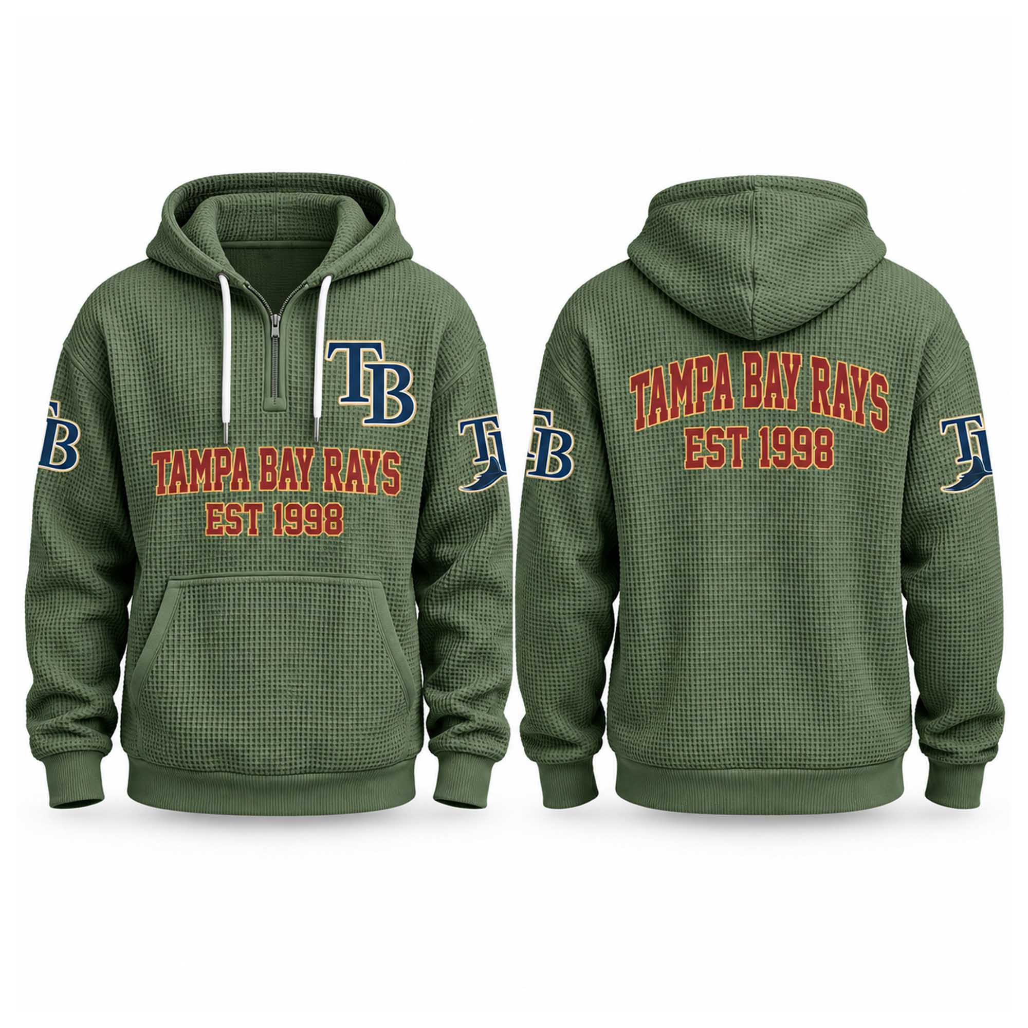 Rays EST 1998 Quarter Zip Waffle Hoodie Tampa Bay Rays Merch Presents For Baseball Fans