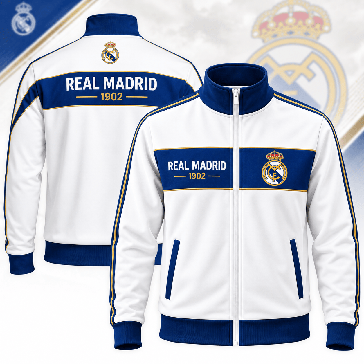 Real Madrid 1902 Zipper Stand Collar Jacket Real Madrid Merch Unique Football Gifts For Him