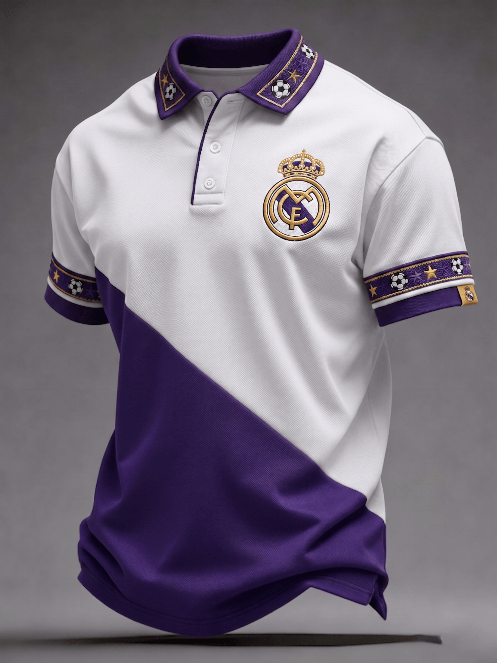 Real Madrid Merch Purple White Soccer Polo Shirt Game Day Football Gear Gifts for Real Madrid Fans