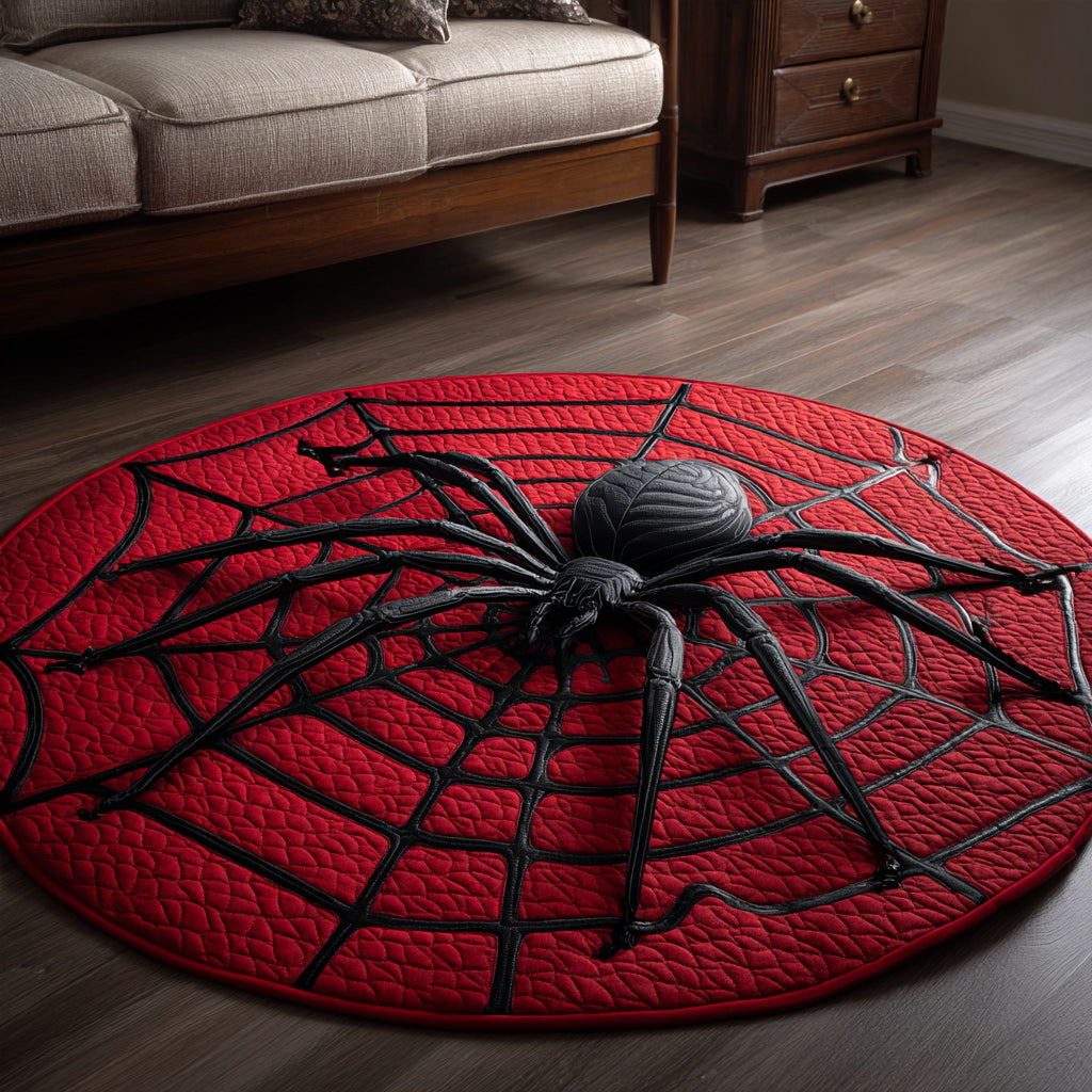 Red Web Spider Quilted Round Mat Horror Room Decor Presents For New House Red Web Spider Quilted Round Mat Horror Room Decor Presents For New House