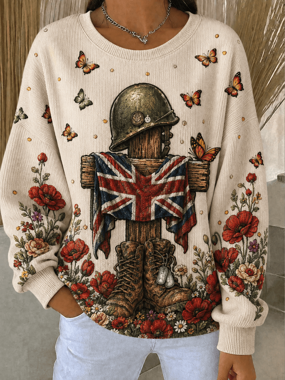 Remembrance Day Sweatshirt Poppy Butterfly Sweatshirt Lest We Forget Apparel Women's Remembrance Day Sweatshirt Poppy Butterfly Sweatshirt Lest We Forget Apparel Women's
