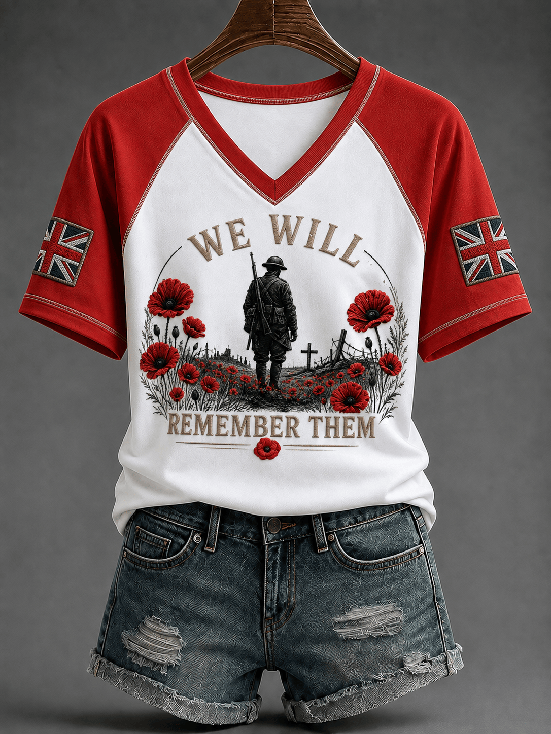Remembrance Day V-Neck Shirt We Will Remember Them Lest We Forget Apparel Memorial Gifts