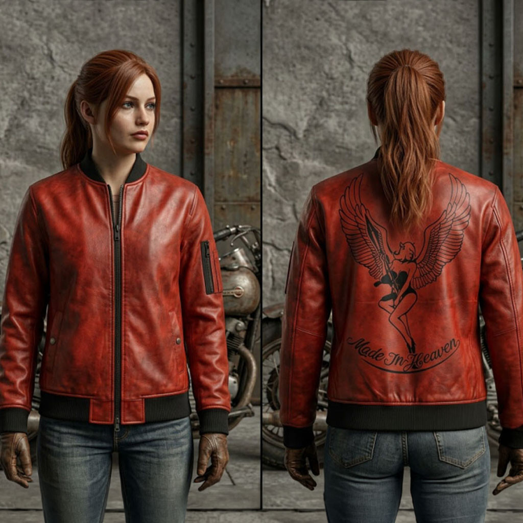Resident Evil 2 Claire Redfield Winged Angel Made In Heavens Bomber Jacket Resident Evil Merch