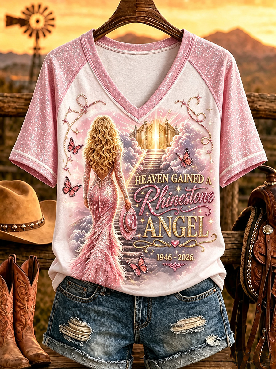 RIP Dolly Parton Memorial Merch Heaven Gained A Rhinestone Angel V-Neck Shirt 1946 2026 Merch RIP Dolly Parton Memorial Merch Heaven Gained A Rhinestone Angel V-Neck Shirt 1946 2026 Merch
