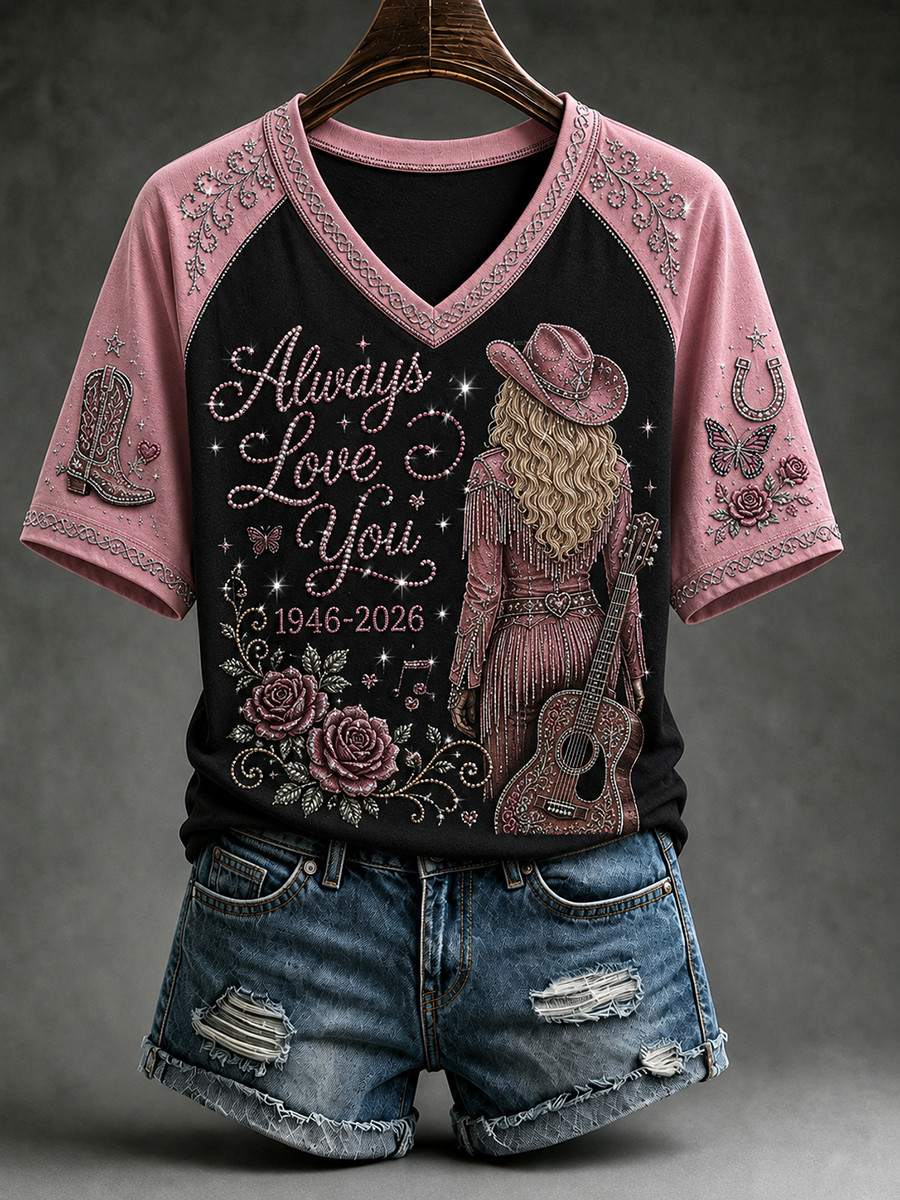 RIP Dolly Parton Merch Always Love You V-Neck Shirt 1946 2026 Merch Gift For Music Fans RIP Dolly Parton Merch Always Love You V-Neck Shirt 1946 2026 Merch Gift For Music Fans