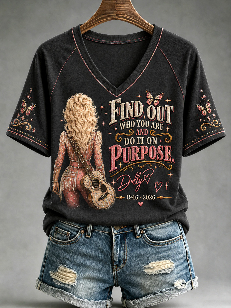 RIP Dolly Parton Merch Find Out Who You Are And Do It On Purpose V-Neck Shirt 1946 2026 Merch