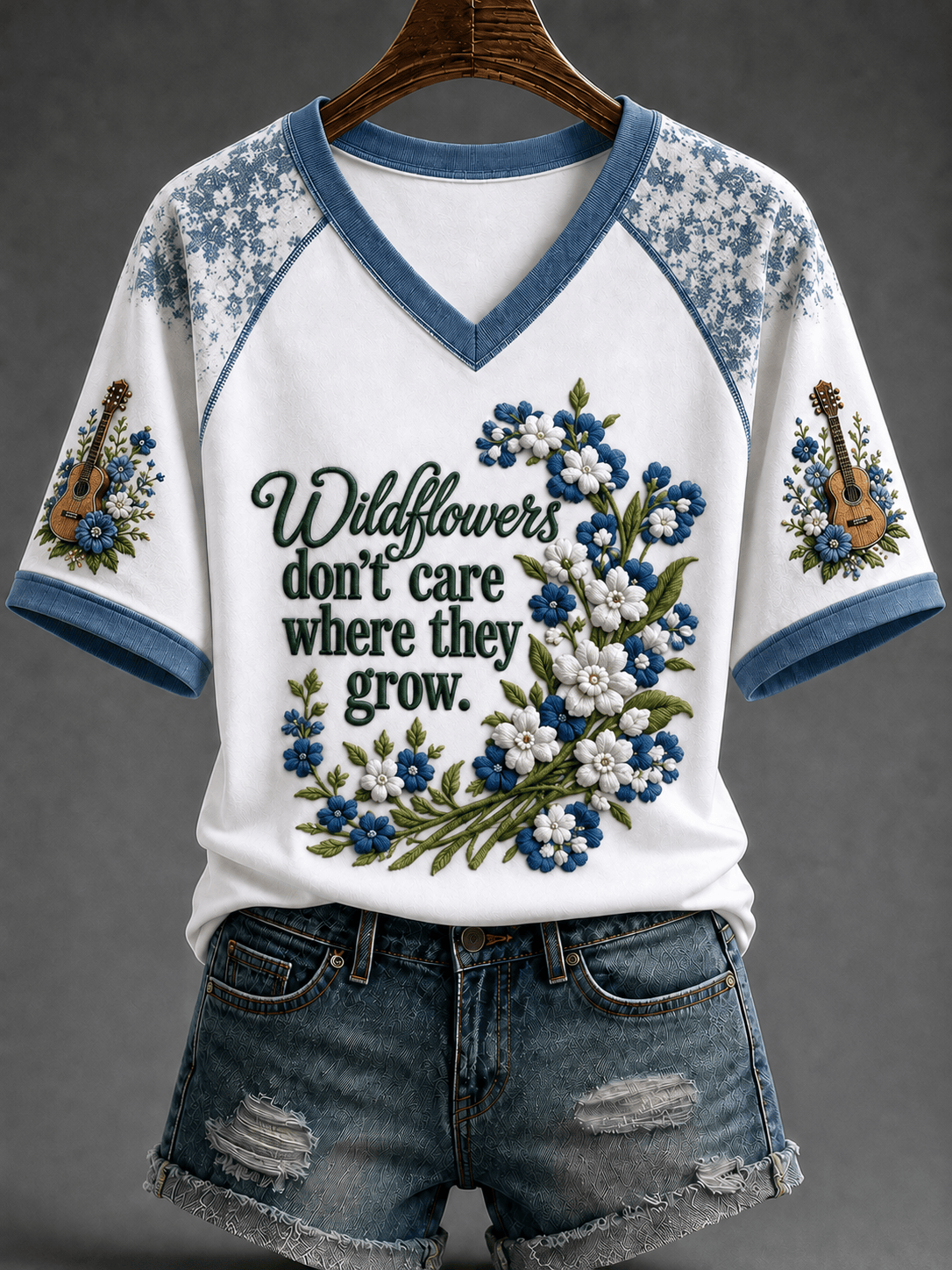RIP Dolly Parton Merch Wildflowers Don't Care Where They Grow V-Neck Shirt Memorial Gifts Ideas