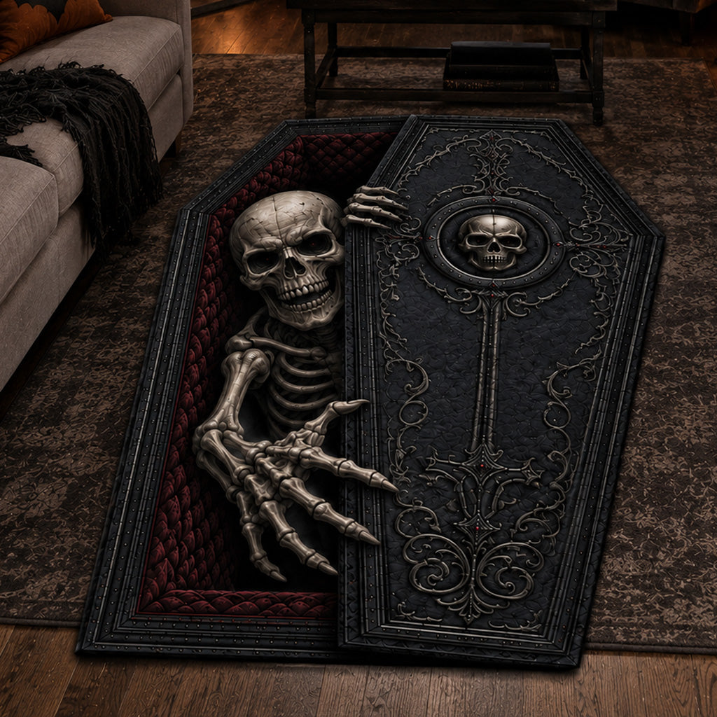 Rising Skeleton Coffin Custom Shape Area Rug Gothic Style Living Room Best Halloween Gifts Rising Skeleton Coffin Custom Shape Area Rug Gothic Style Living Room Best Halloween Gifts