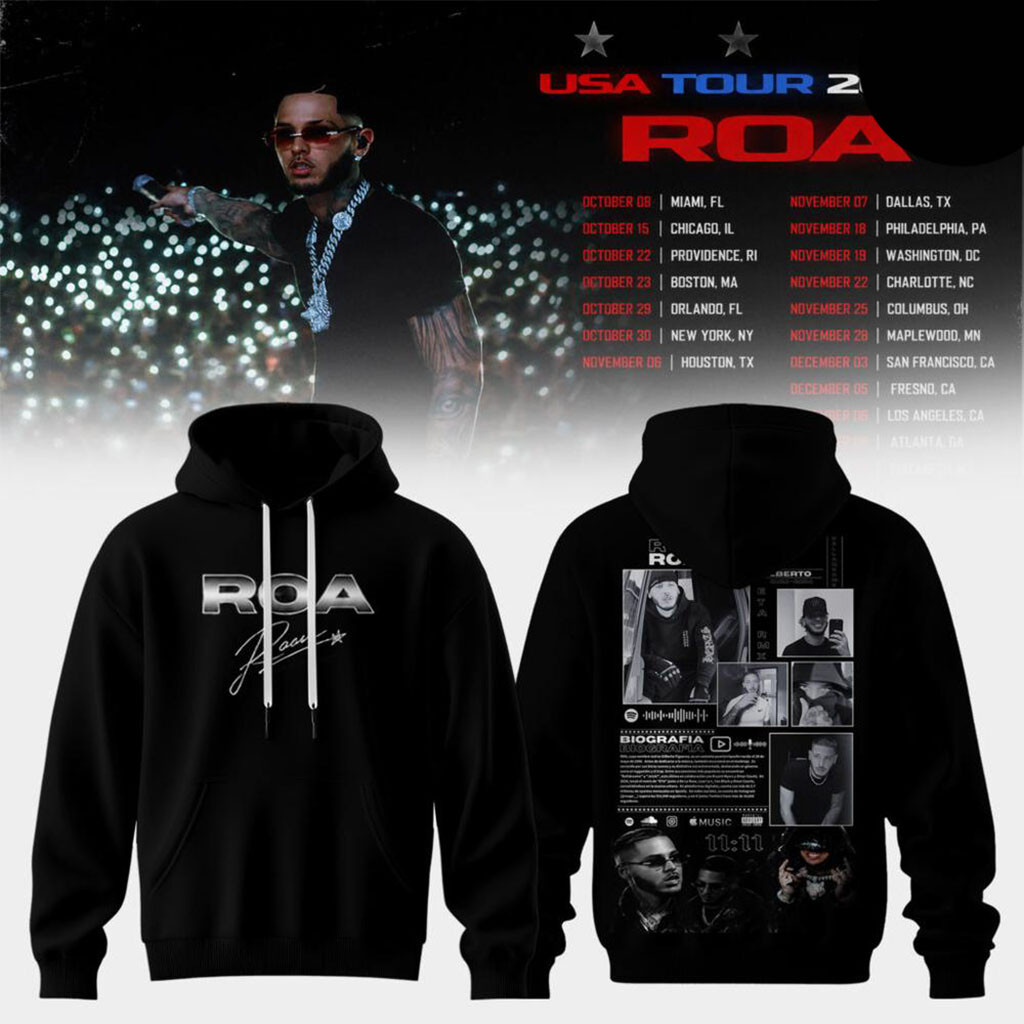 ROA USA Tour 2026 Urban Latin Era Black Hoodie ROA Merch Music Related Gifts For Guys ROA USA Tour 2026 Urban Latin Era Black Hoodie ROA Merch Music Related Gifts For Guys