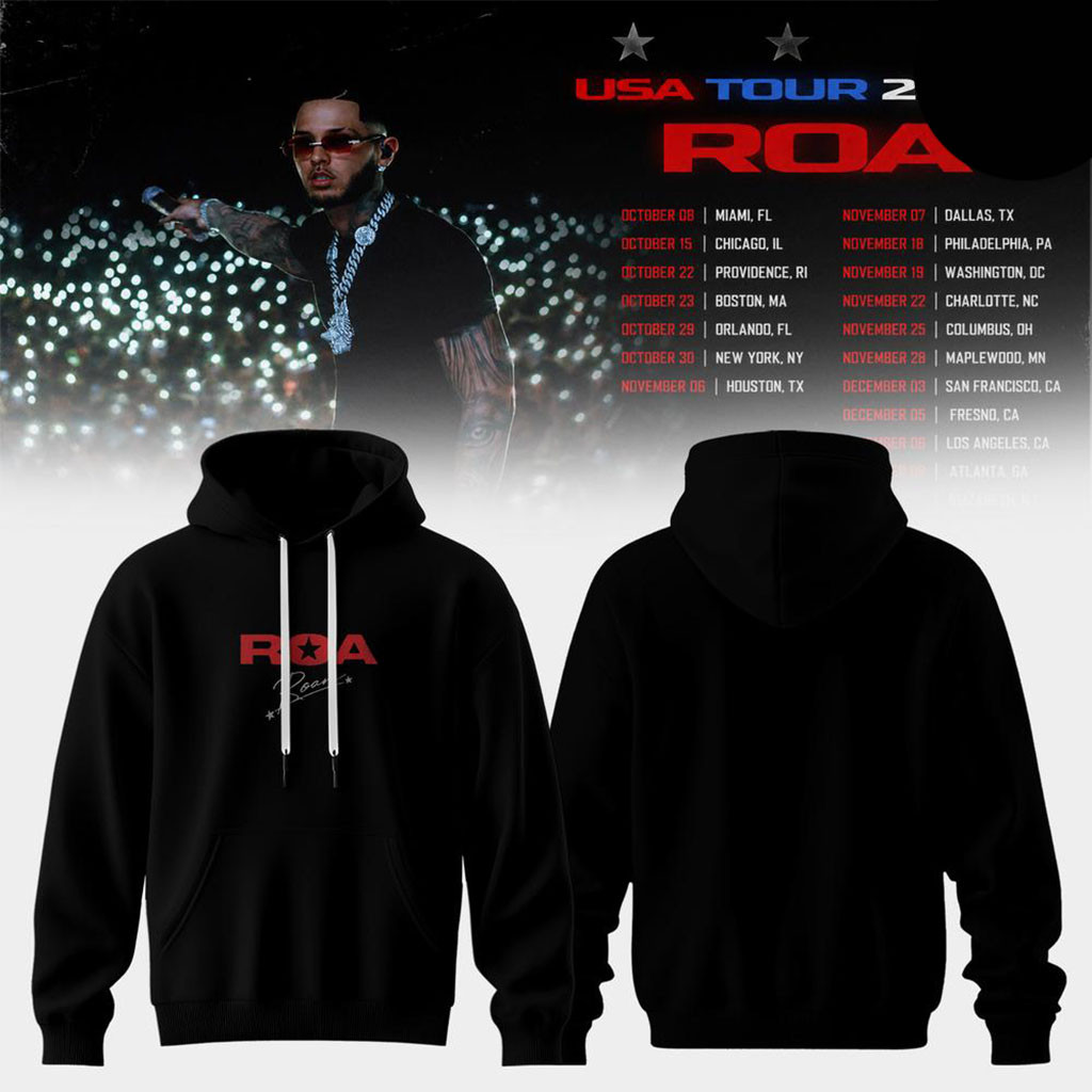 ROA USA Tour 2026 Urban Latin Era Black Signed Hoodie ROA Merch Cool Gifts For Music Lovers