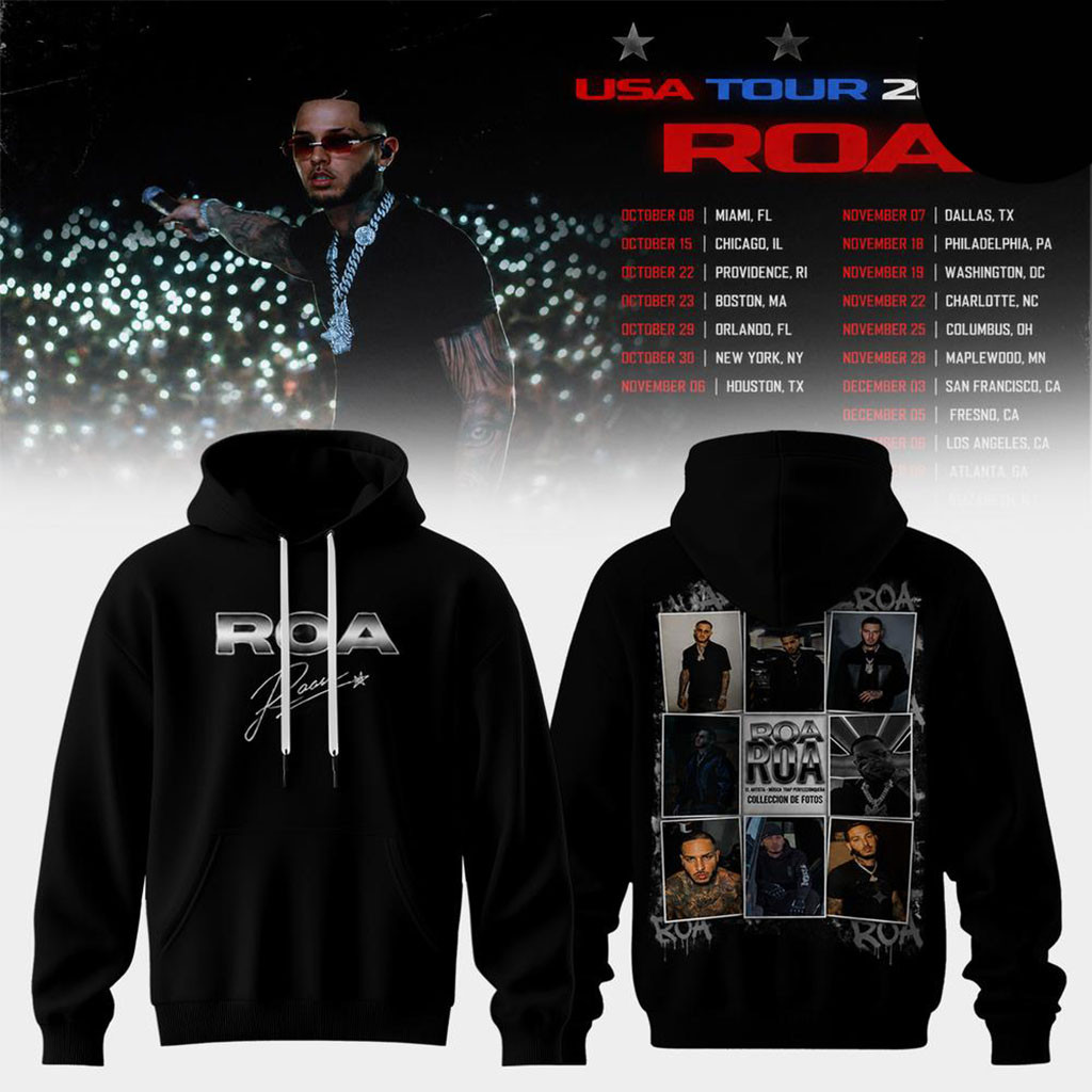 ROA USA Tour 2026 Urban Latin Era Collage Black Hoodie ROA Merch Presents For Music Lovers