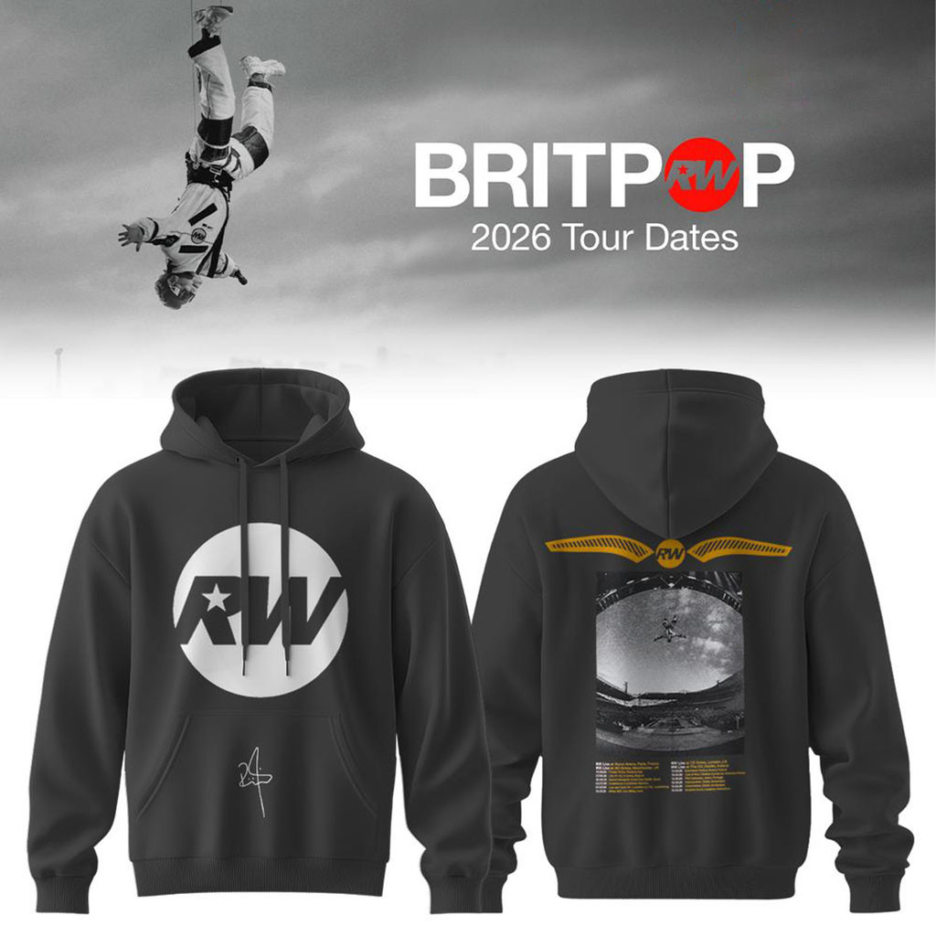 Robbie Williams BRITPOP World Tour 2026 Black Hoodie Robbie Williams Merch Music Lovers Gifts