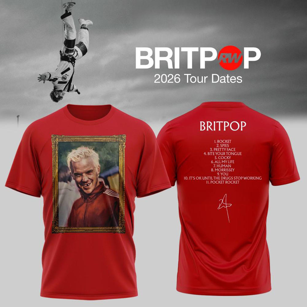 Robbie Williams Britpop World Tour 2026 Graphic Shirt Red Robbie Williams Merch Gifts For Dudes