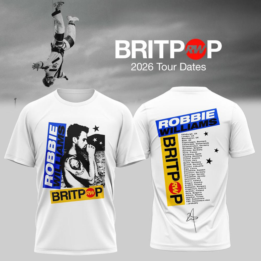 Robbie Williams Britpop World Tour 2026 Graphic T-Shirt Robbie Williams Merch Fans Gifts Robbie Williams Britpop World Tour 2026 Graphic T-Shirt Robbie Williams Merch Fans Gifts