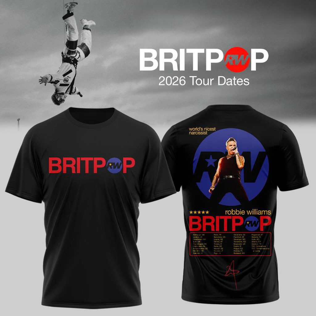 Robbie Williams Britpop World Tour 2026 Graphic T-Shirt Robbie Williams Merch Gifts For Him