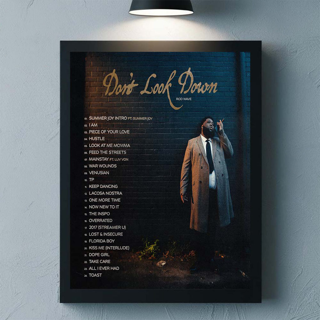 Rod Wave Don't Look Down Album Cover With Tracklist Poster Rod Wave Merch Home Decor