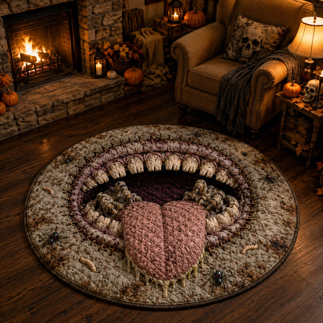 Rot Feast Quilted Round Mat Living Room Decor Great Halloween Gifts
