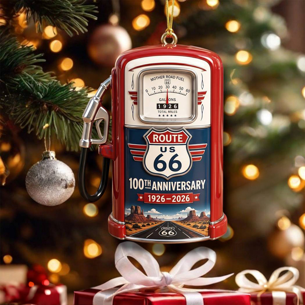 Route 66 100th Anniversary 1926-2026 Gas Pump Acrylic Ornament Christmas Tree Decor
