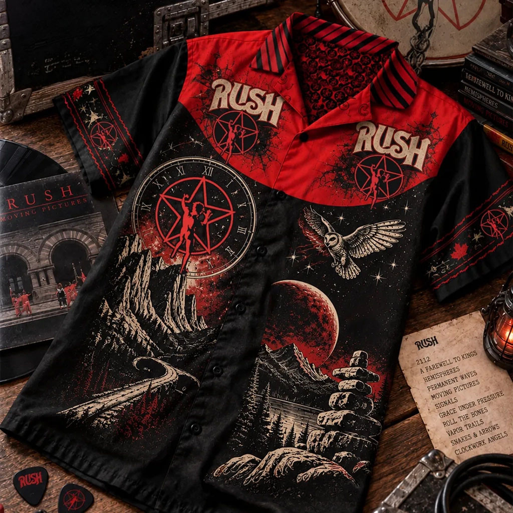 Rush Band Red Black Hawaiian Shirt Rush Merch Gifts For Rock Band Fans