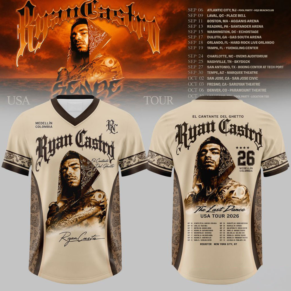 Ryan Castro Sende The Last Dance USA Tour 2026 V-Neck Jersey Ryan Castro Merch Gifts For Rapper