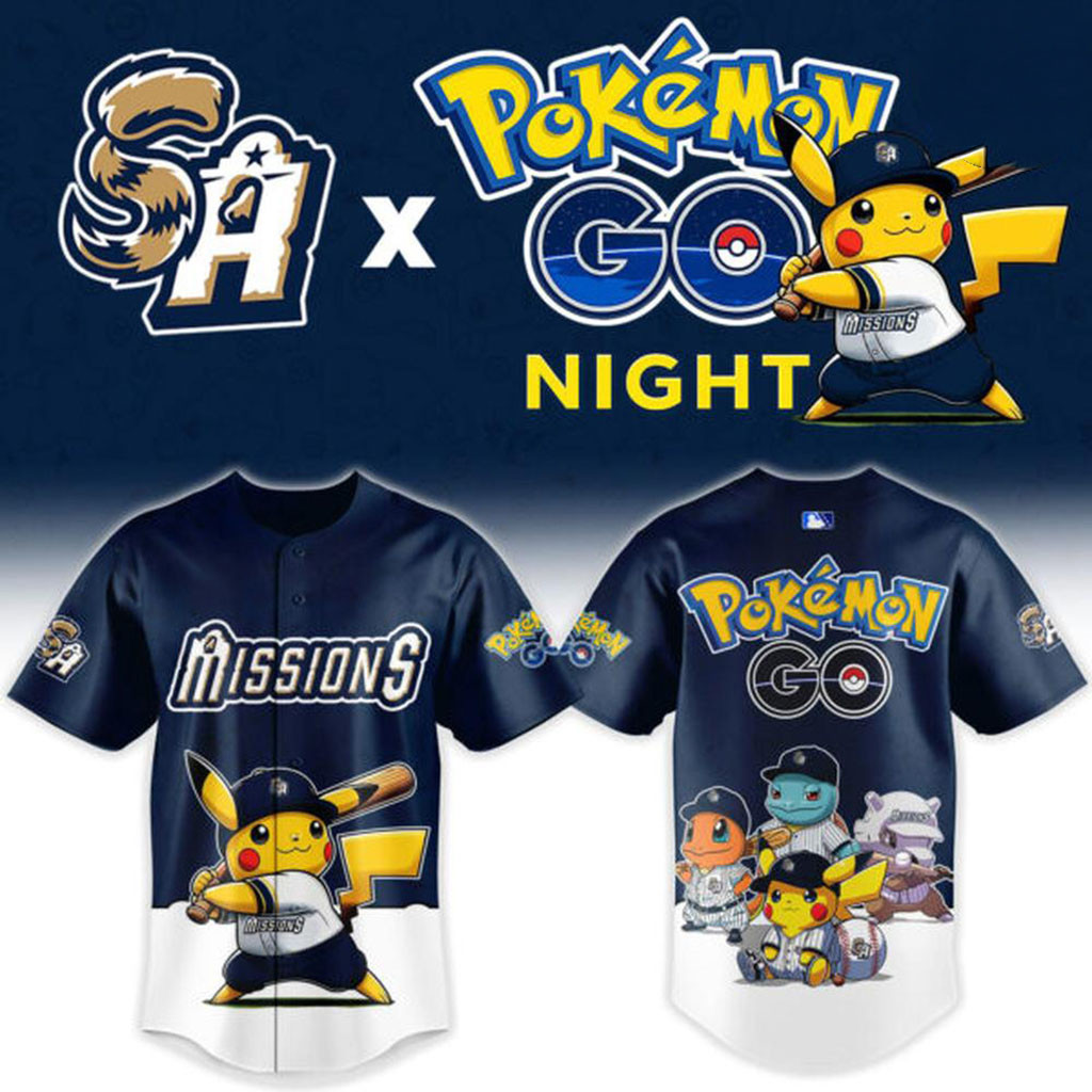 San Antonio Missions X Pokemon GO Night 2026 Baseball Jersey SA Missions Merch Fan Gifts