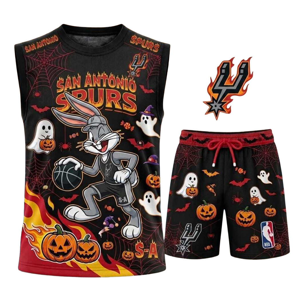 San Antonio Spurs Bunny Halloween Tank Top And Shorts Set Spurs Merch Gifts For Basketball Fan San Antonio Spurs Bunny Halloween Tank Top And Shorts Set Spurs Merch Gifts For Basketball Fan