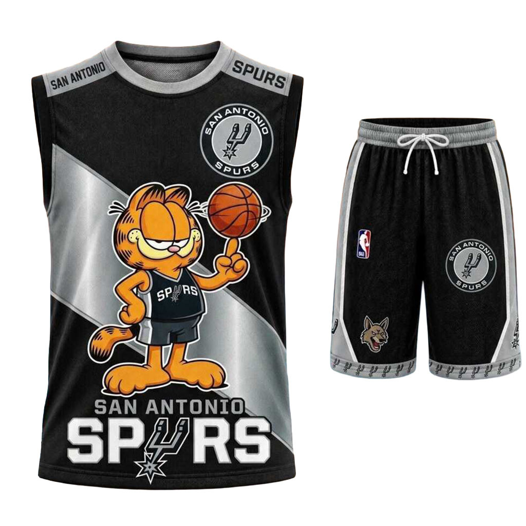 San Antonio Spurs Garfield Basketball Muscle Tank And Shorts Spurs Merch Gifts For Basketball Fan